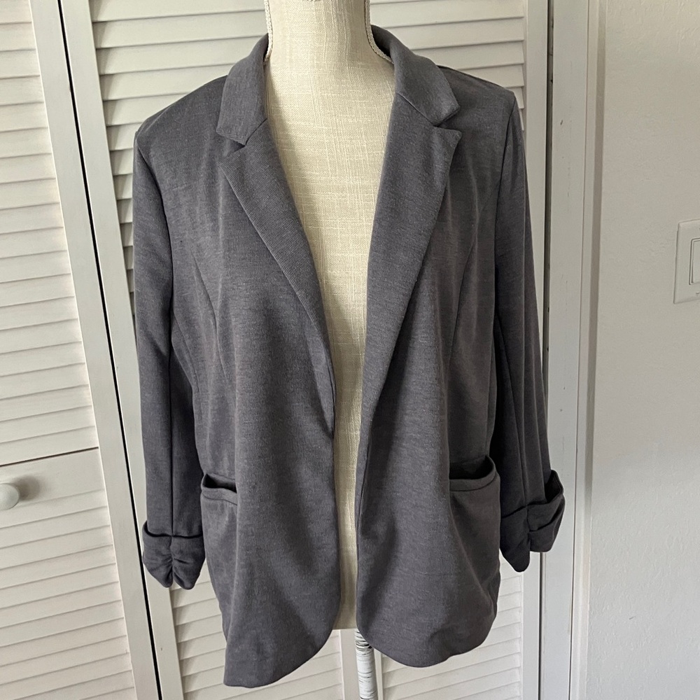 Skies Are Blue Heather Gray Open-Front Casual Blazer size L front pockets